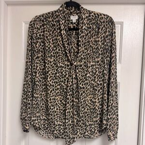 EUC Women’s J. Crew Leopard Print Shirt with Bow Tie, Size S